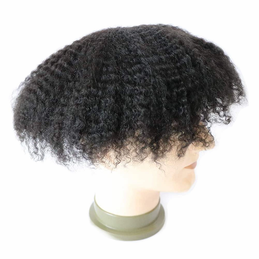 AfroToupee For Men African American Wigs 360 Wave Male Hair Unit 6MM weave Afro Mans Toupee Hairpiece Human Hair 8x10inch Replacement Invisible Pu Natural Looking African Curly1# System