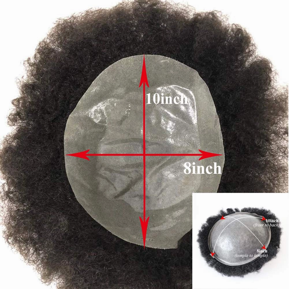 AfroToupee For Men African American Wigs 360 Wave Male Hair Unit 6MM weave Afro Mans Toupee Hairpiece Human Hair 8x10inch Replacement Invisible Pu Natural Looking African Curly1# System
