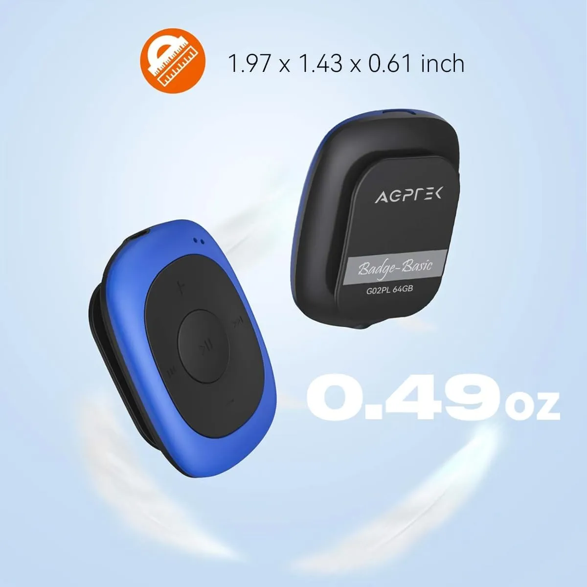 AGPTEK 64GB Clip MP3 Player with FM Shuffle, Portable Music Player with Sweatproof Silicone Case for Sports