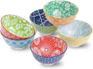 AHX Dessert Bowls Set of 6 - Small Ceramic Bowls for Ice Cream, Snack, Rice - Colorful Cute Style - Microwave and Dishwasher Safe - 4.75 Inch - 10 oz