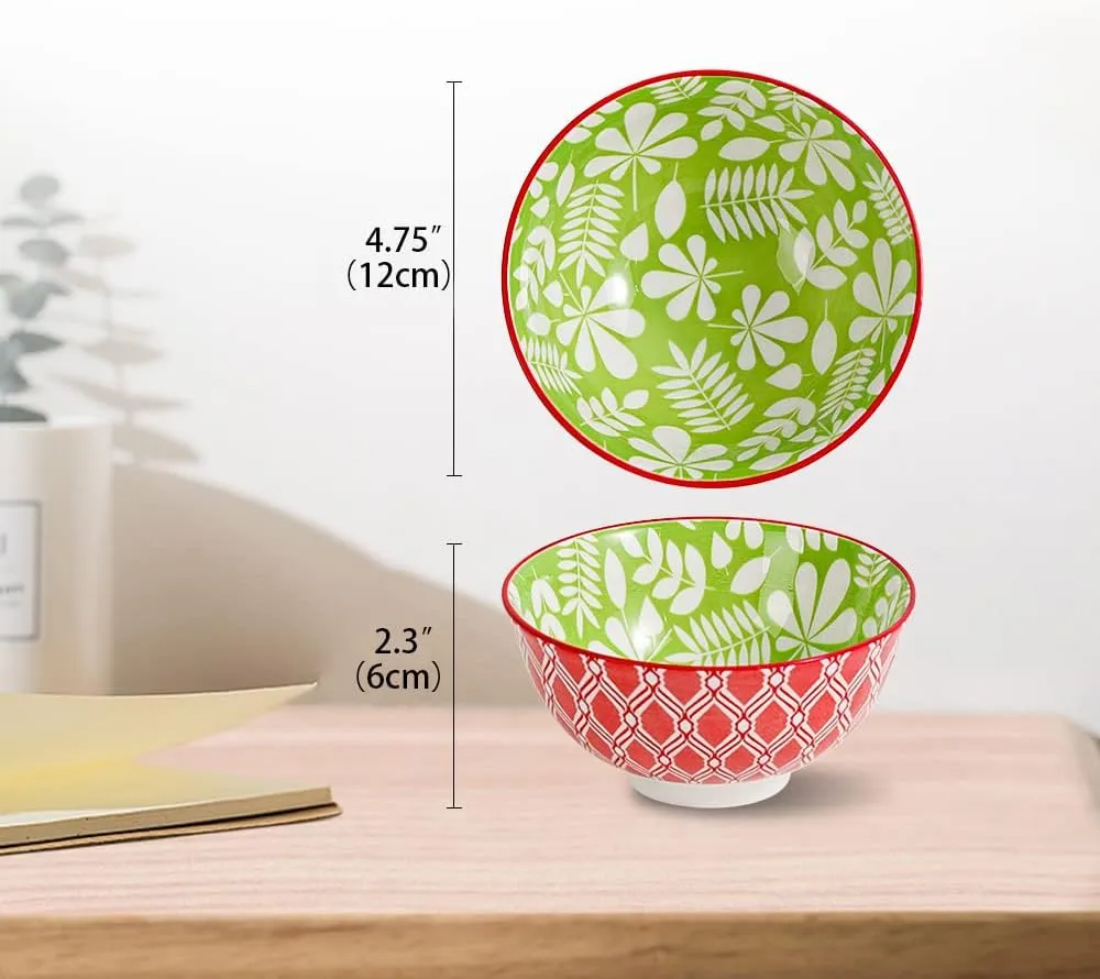 AHX Dessert Bowls Set of 6 - Small Ceramic Bowls for Ice Cream, Snack, Rice - Colorful Cute Style - Microwave and Dishwasher Safe - 4.75 Inch - 10 oz