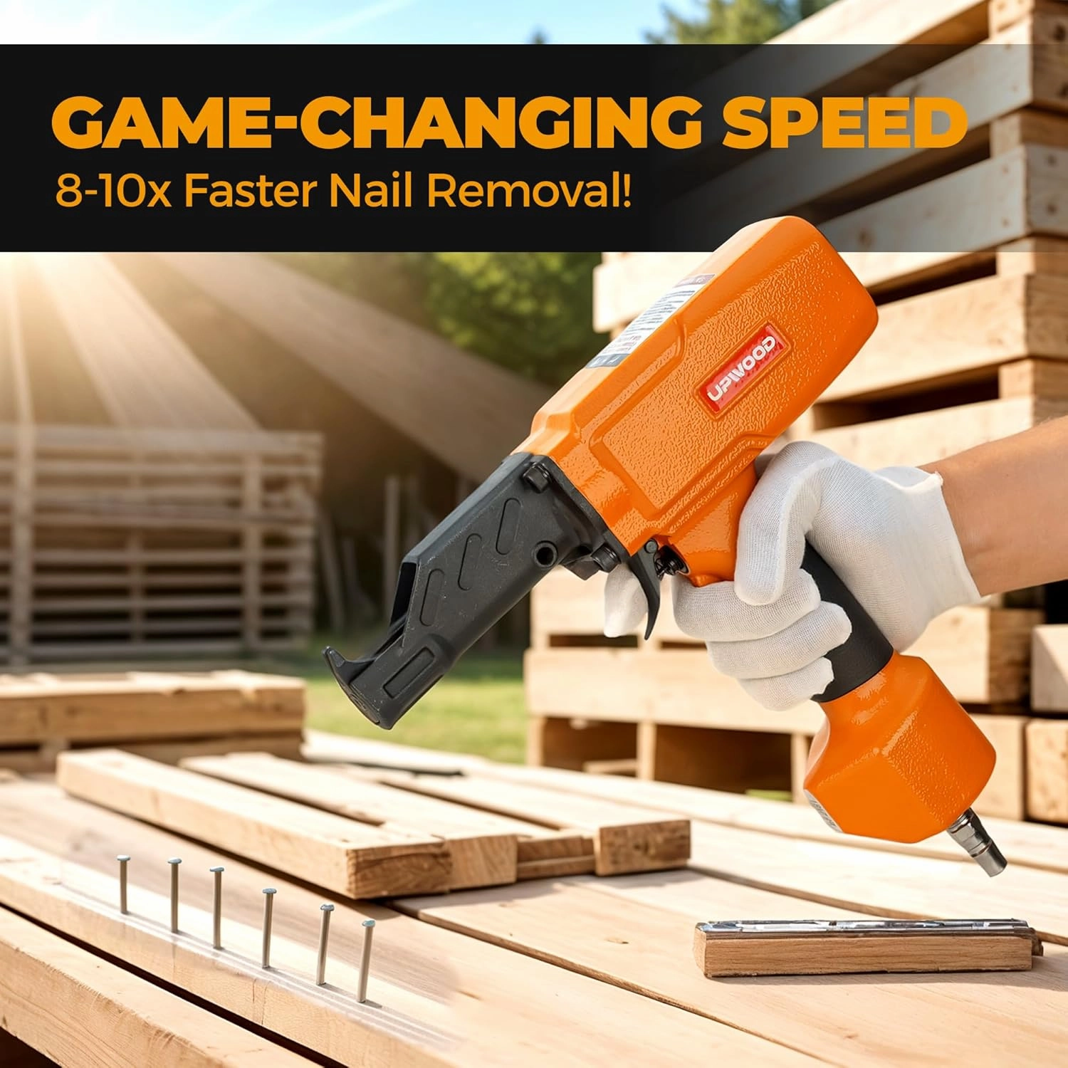 Air Nail Puller Nail Remover Pneumatic Denailer Tool for Recycled Wood Fence Pallet (Ideal for soft or medium-hard woods)