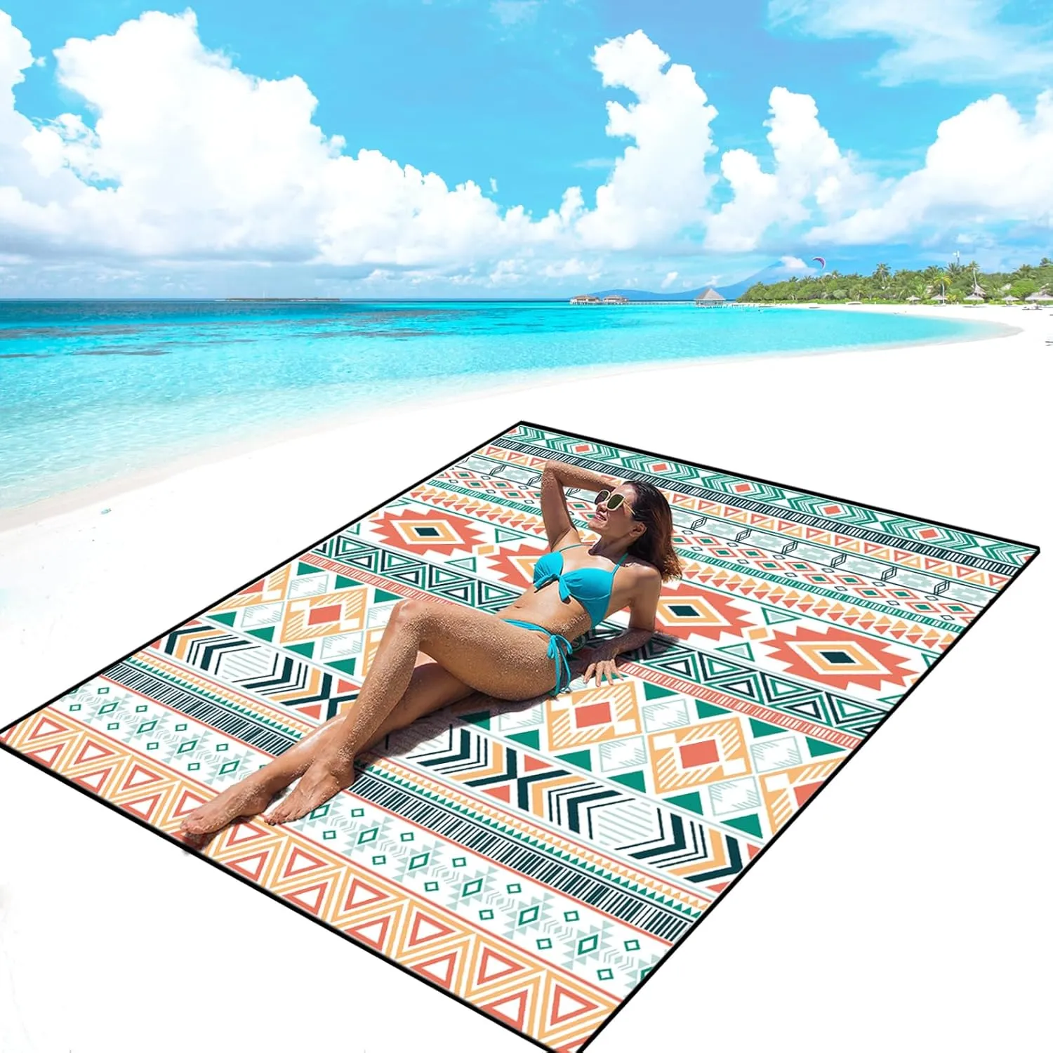 AISPARKY Beach Blanket Waterproof Sandproof, Oversized Large Beach Mat 79" X 83"/120"x108" for 1-8 Adults, Quick Drying&Compact&Lightweight, Picnic Mat Vacation Essentials for Beach Camping Travel