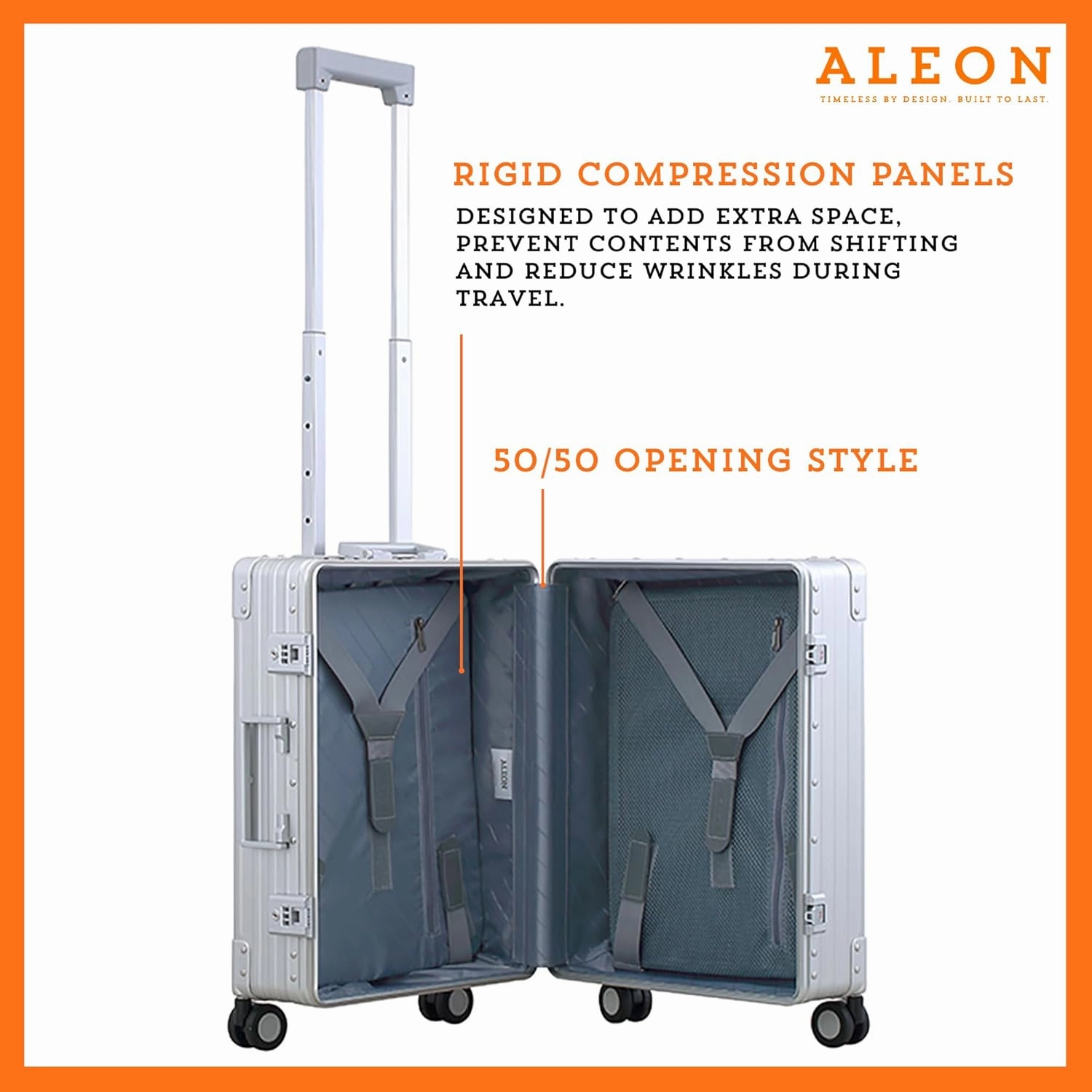 Aleon Lightweight Aluminum Carry-On Luggage - Hardside Carry-On Suitcase, TSA Approved, Hard Shell Suitcase for Travel, Airline Approved 21 Inch Hard Spinner Wheels Luggage (Platinum)