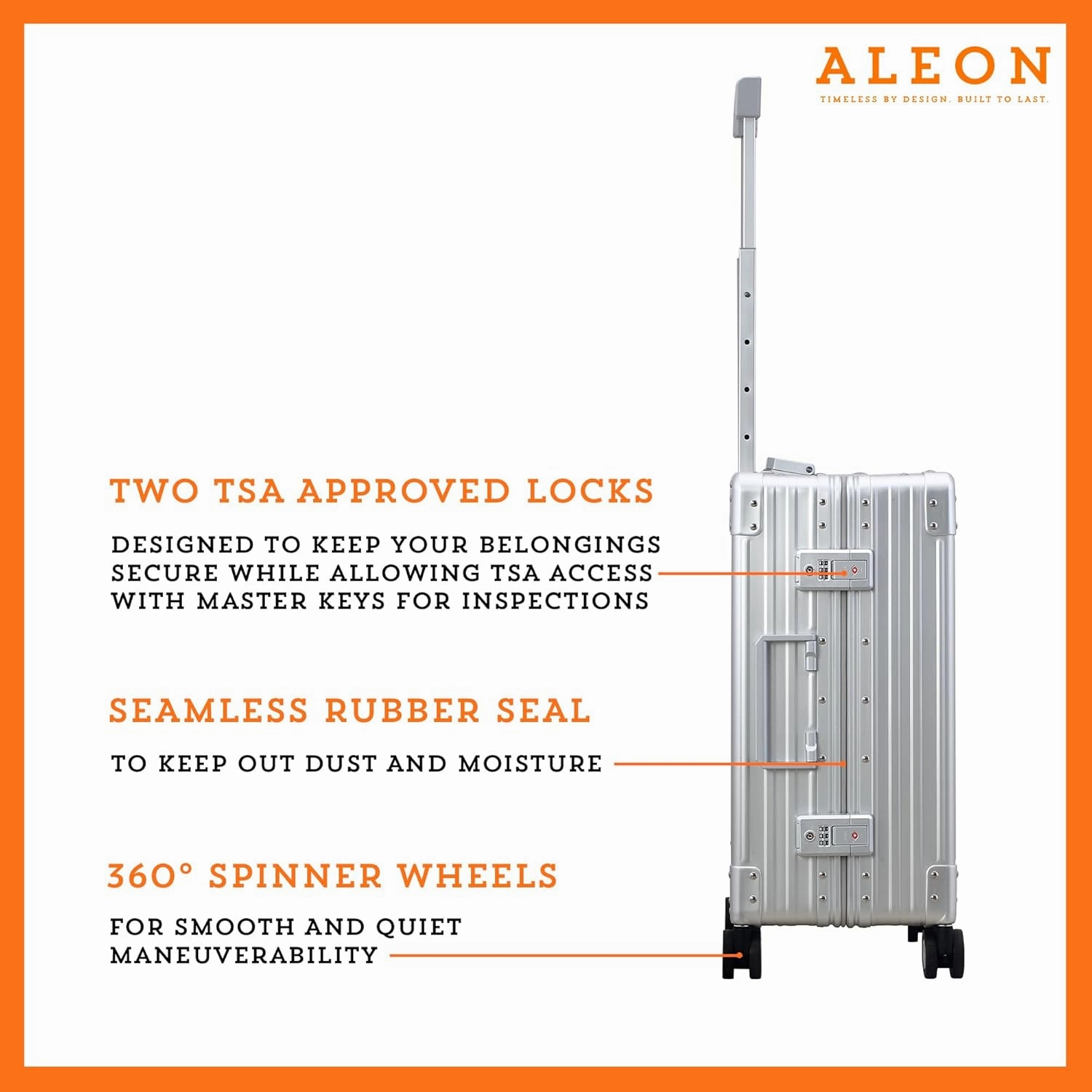 Aleon Lightweight Aluminum Carry-On Luggage - Hardside Carry-On Suitcase, TSA Approved, Hard Shell Suitcase for Travel, Airline Approved 21 Inch Hard Spinner Wheels Luggage (Platinum)