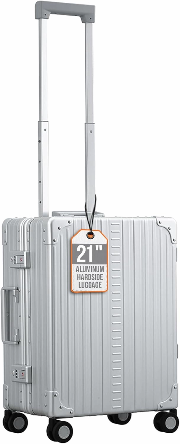 Aleon Lightweight Aluminum Carry-On Luggage - Hardside Carry-On Suitcase, TSA Approved, Hard Shell Suitcase for Travel, Airline Approved 21 Inch Hard Spinner Wheels Luggage (Platinum)