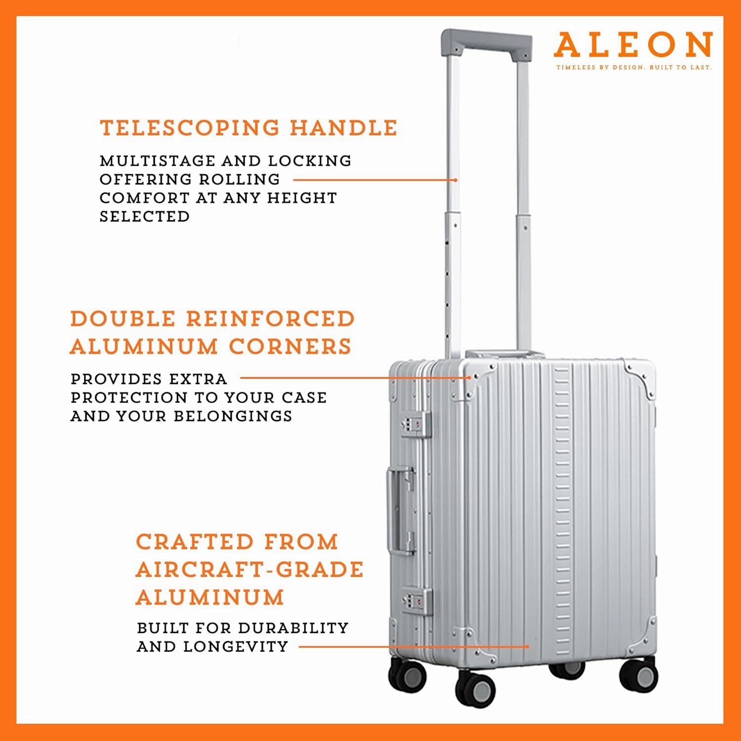 Aleon Lightweight Aluminum Carry-On Luggage - Hardside Carry-On Suitcase, TSA Approved, Hard Shell Suitcase for Travel, Airline Approved 21 Inch Hard Spinner Wheels Luggage (Platinum)
