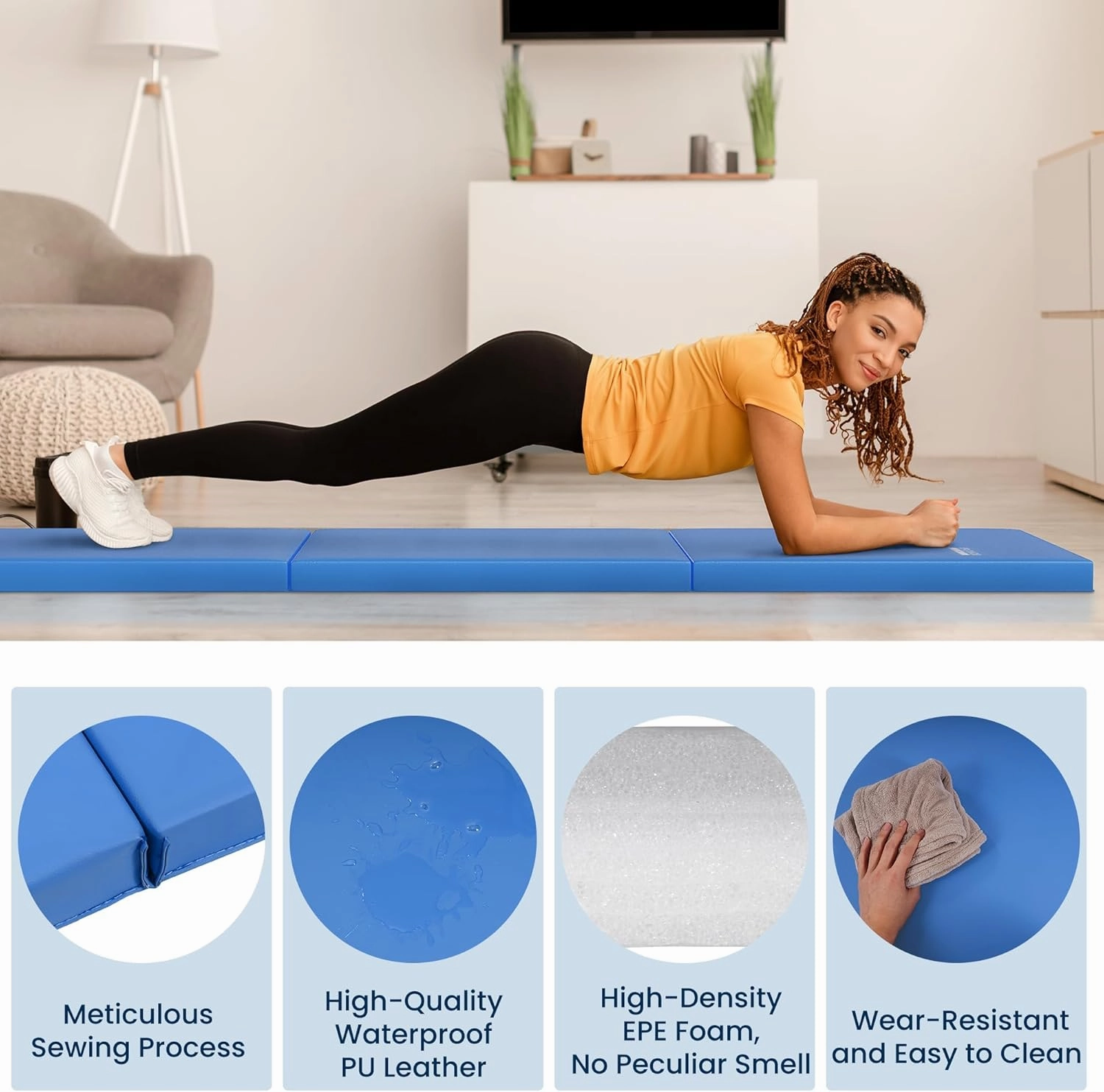 All Purpose Extra Thick High Density Anti Tear Gymnastics Gym Folding Exercise Aerobics Mats, Multiple Sizes and Colors Available