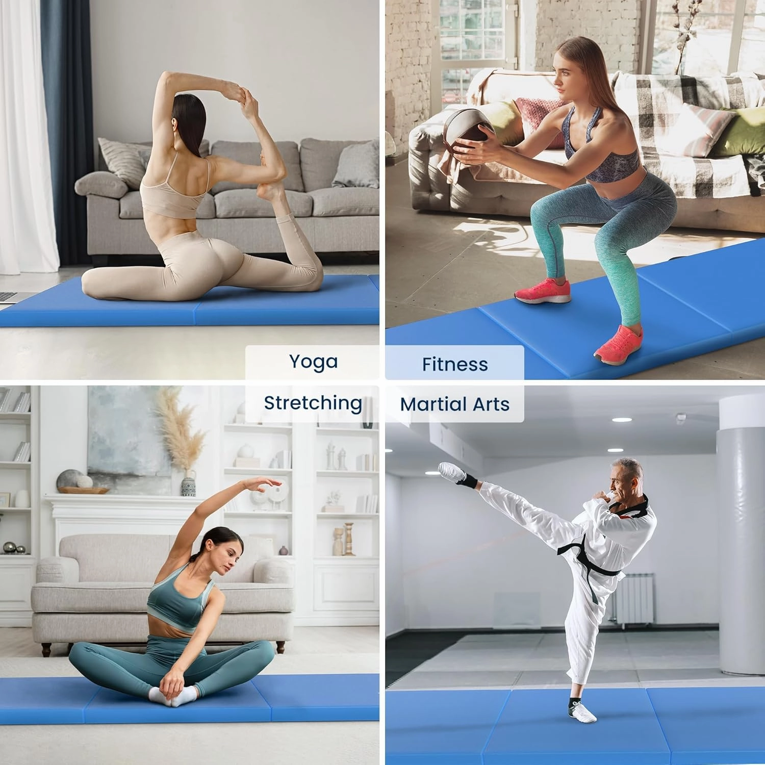 All Purpose Extra Thick High Density Anti Tear Gymnastics Gym Folding Exercise Aerobics Mats, Multiple Sizes and Colors Available