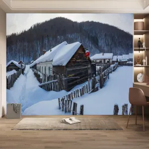 Alpine Forest Large 3D Wall Decor, Snow Cabin Peel and Stick Self-Adhesive Wallpaper Wall Mural,for Living Room Bedroom Showroom Hotel Office Dining Room,169.3"W x118.2"H