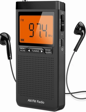 AM FM Portable Radio Personal Radio with Excellent Reception Battery Operated by 2 AAA Batteries with Stero Earphone, Large LCD Screen, Digtail Alarm Clock