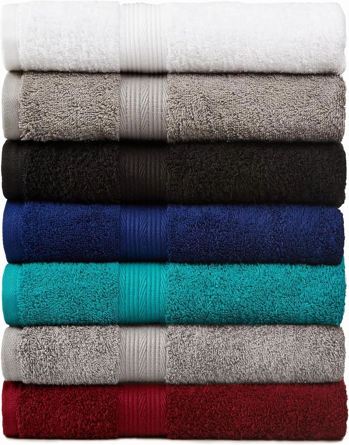 Amazon Basics 6 Piece Oversized Fade resistant Towel set, 100% Cotton towels for bathroom, soft and absorbent, 2 Bath Towels, 2 Hand Towels and 2 Washcloths bathroom towel set, Black