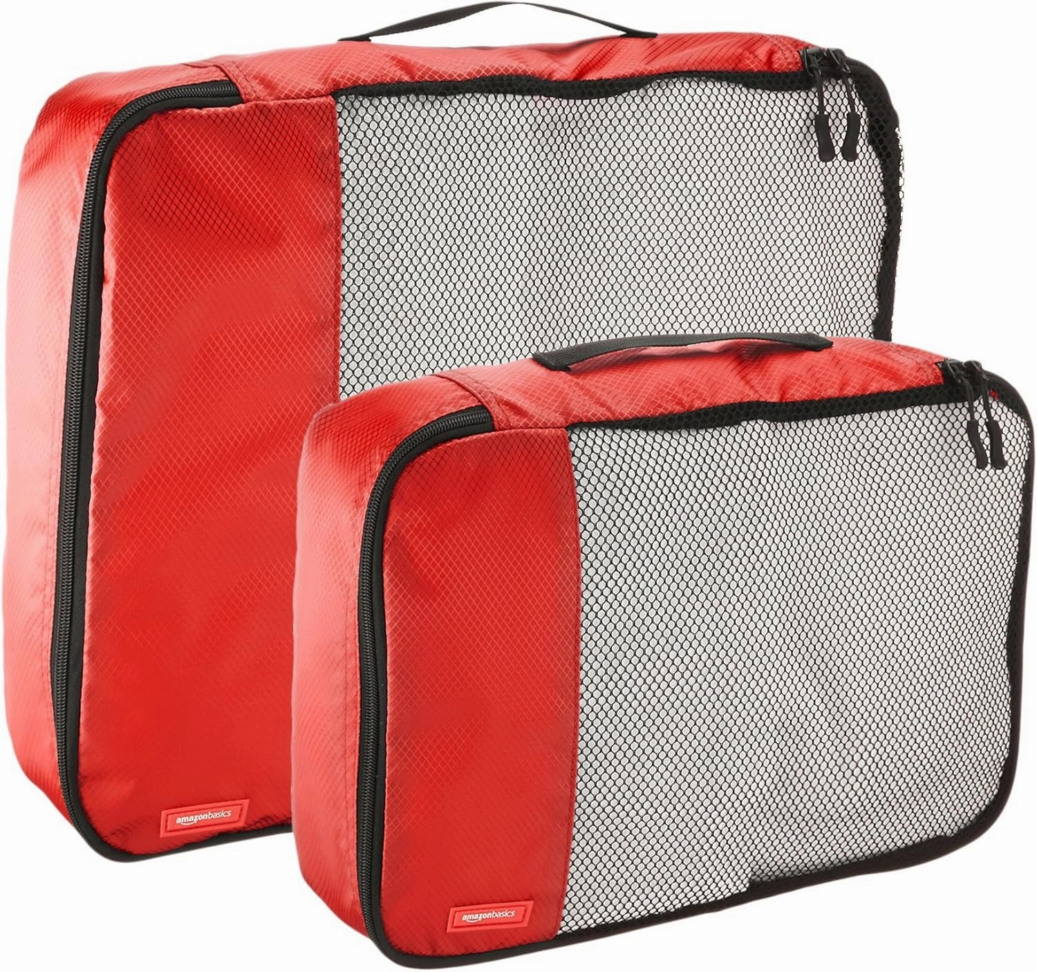 Amazon Basics Packing Cubes for Travel, Packing Organizers Set, 4-Piece-Set (2 Medium And 2 Large) With Double Zipper Pulls and Mesh Top Panel, 100% Durable Polyester, Red
