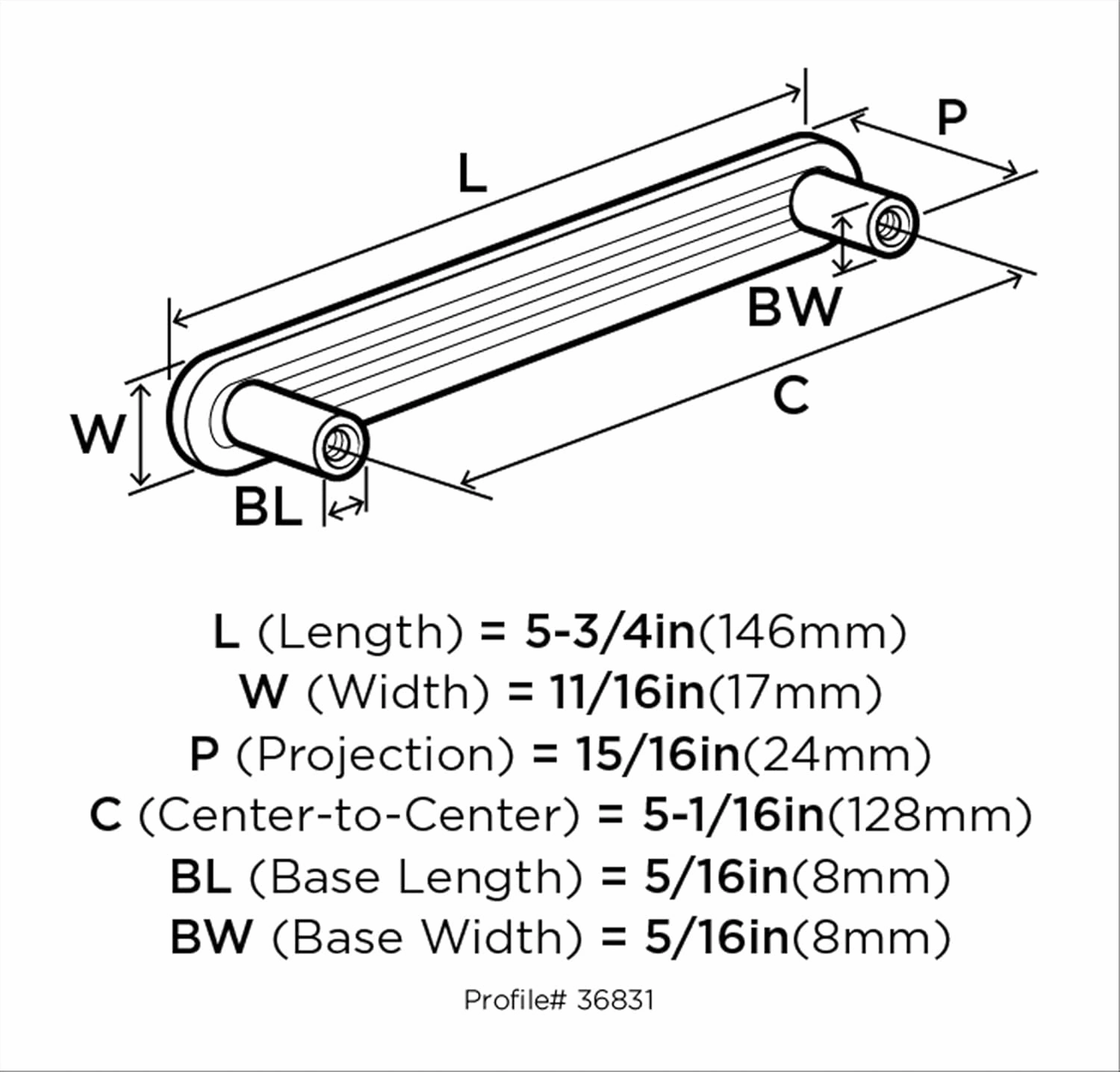 Amerock | Cabinet Pull | Polished Nickel | 5-1/16 inch (128 mm) Center to Center | Concentric | 1 Pack | Drawer Pull | Drawer Handle | Cabinet Hardware