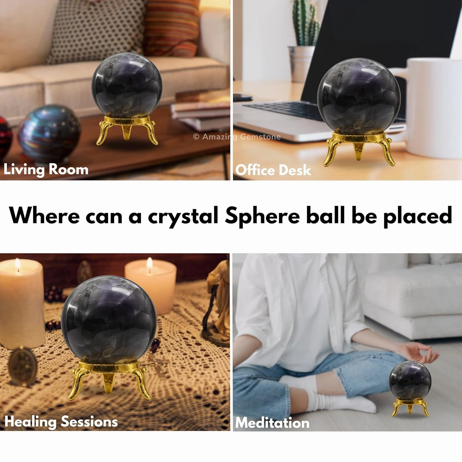 Amethyst Chevron Crystal Ball with Stand - 2" Inches Crystal Sphere Meditation Balls for Witchcraft and Decorative Balls