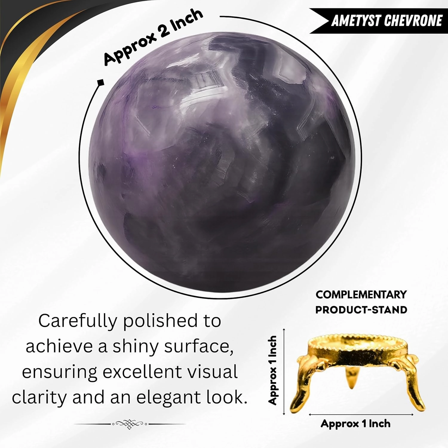 Amethyst Chevron Crystal Ball with Stand - 2" Inches Crystal Sphere Meditation Balls for Witchcraft and Decorative Balls