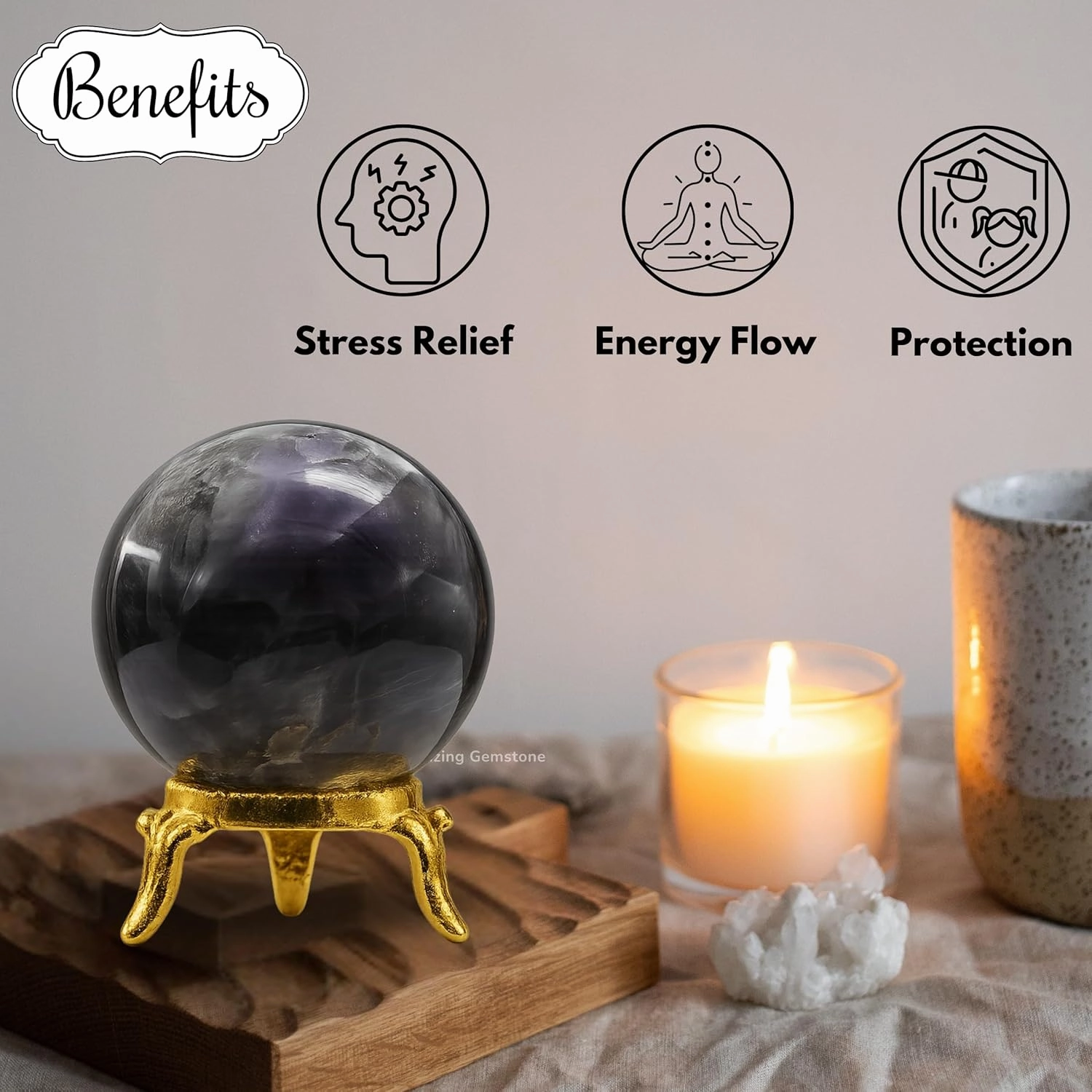 Amethyst Chevron Crystal Ball with Stand - 2" Inches Crystal Sphere Meditation Balls for Witchcraft and Decorative Balls