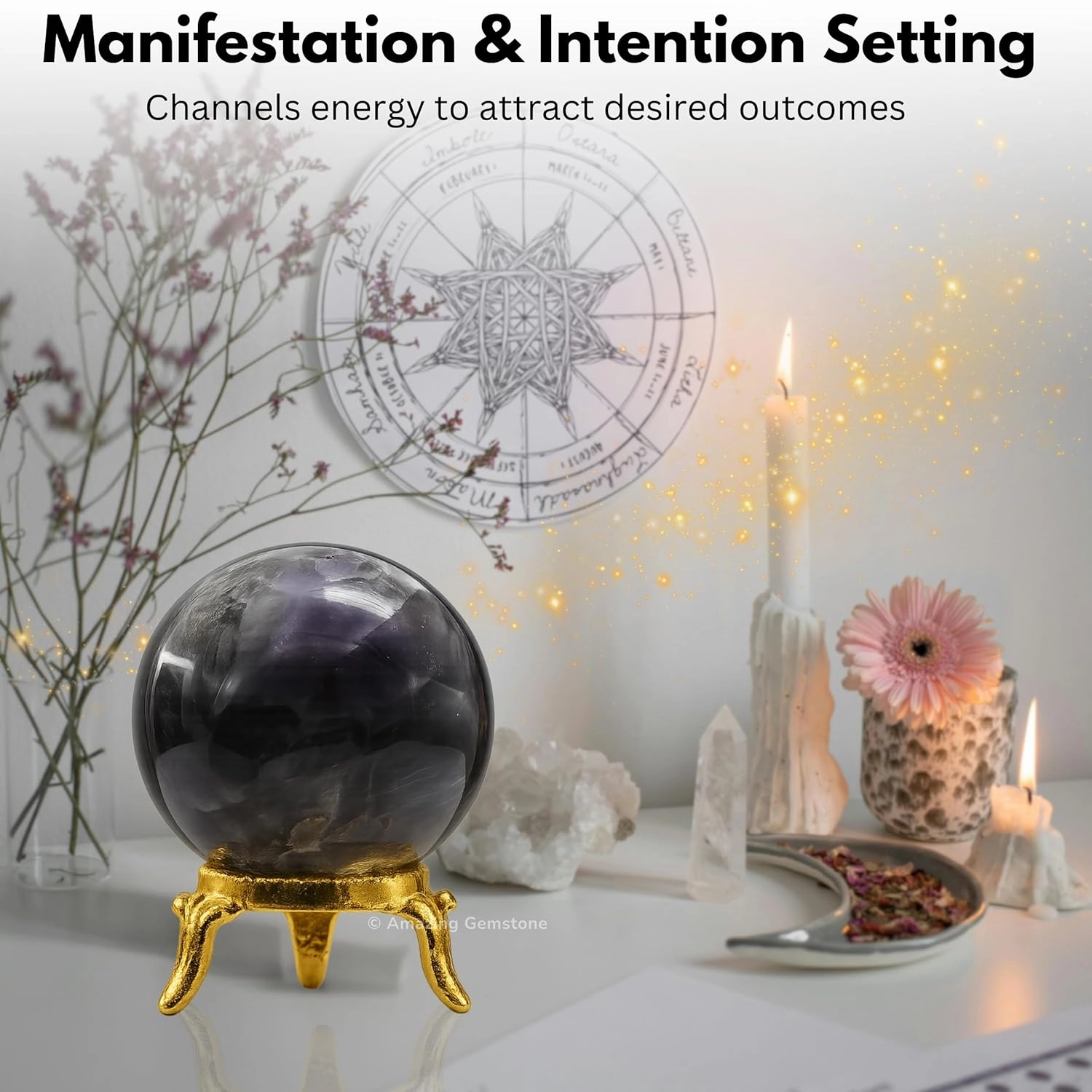 Amethyst Chevron Crystal Ball with Stand - 2" Inches Crystal Sphere Meditation Balls for Witchcraft and Decorative Balls
