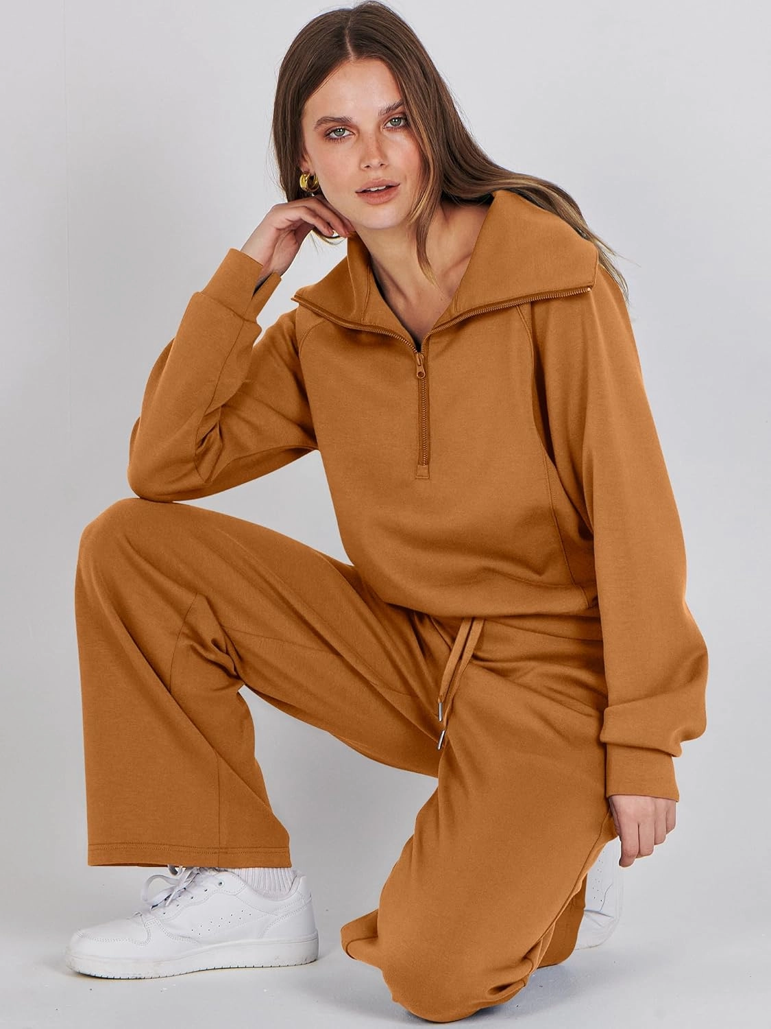 ANRABESS Women 2 Piece Outfits Sweatsuit Oversized Sweatshirt Sweatpants Tracksuit Sweat Lounge Matching Set 2025 Fall Trendy