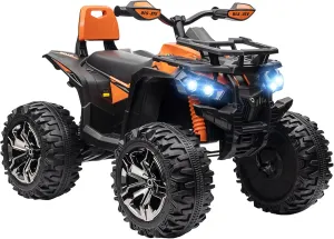 Aosom 12V Kids 4 Wheeler, Ride on ATV for Kids with Music, Realistic Headlights & Wide Wheels, Electric Quad Car for Boys and Girls, Orange