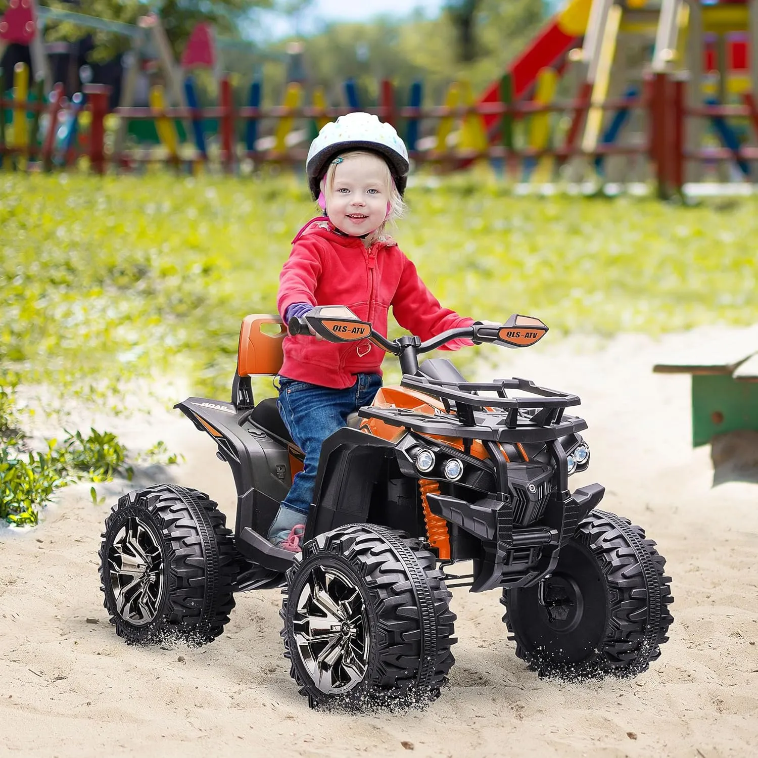 Aosom 12V Kids 4 Wheeler, Ride on ATV for Kids with Music, Realistic Headlights & Wide Wheels, Electric Quad Car for Boys and Girls, Orange