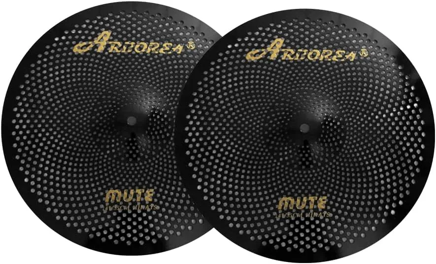 Arborea Low Volume Cymbal Pack 8pcs Black Quiet Practice Cymbals for Drums Set 10"/12"Splash/14"Hihats/16"Crash/18"Crash/20"Ride/18"China Silent Cymbal with Cymbal Bag