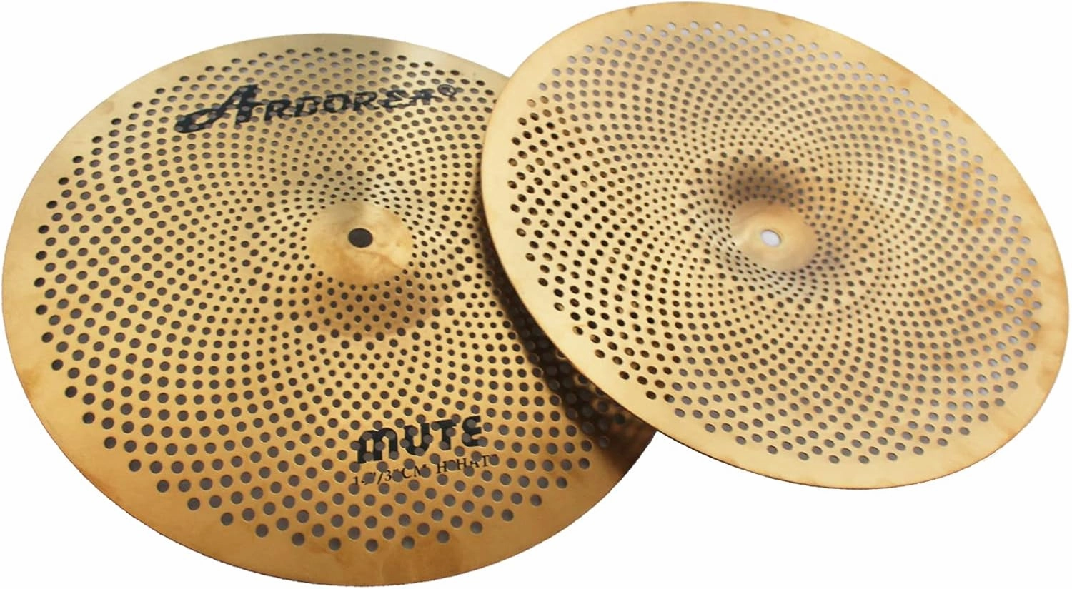 Arborea Low Volume Cymbal Pack 5 Piece Set 14"Hihats,16"Crash,18"Crash,20"Ride Quiet Cymbal Plus Bag Golden Mute Drum Practice Cymbal