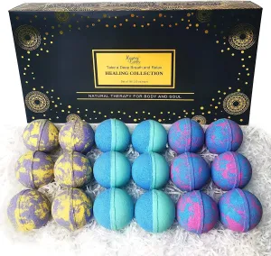 Aromatherapy Bath Bomb Set for Women & Men! Healing Essential Oil Bath Bombs Gift Box with 18 Large Natural Moisturizing Bath Fizzies Bulk Wrapped BathBomb Gift Set for Dry Skin