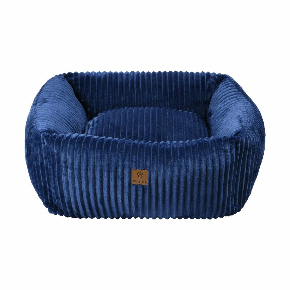 Ascher Plush Corduroy Square Pet Nest Bed - Navy