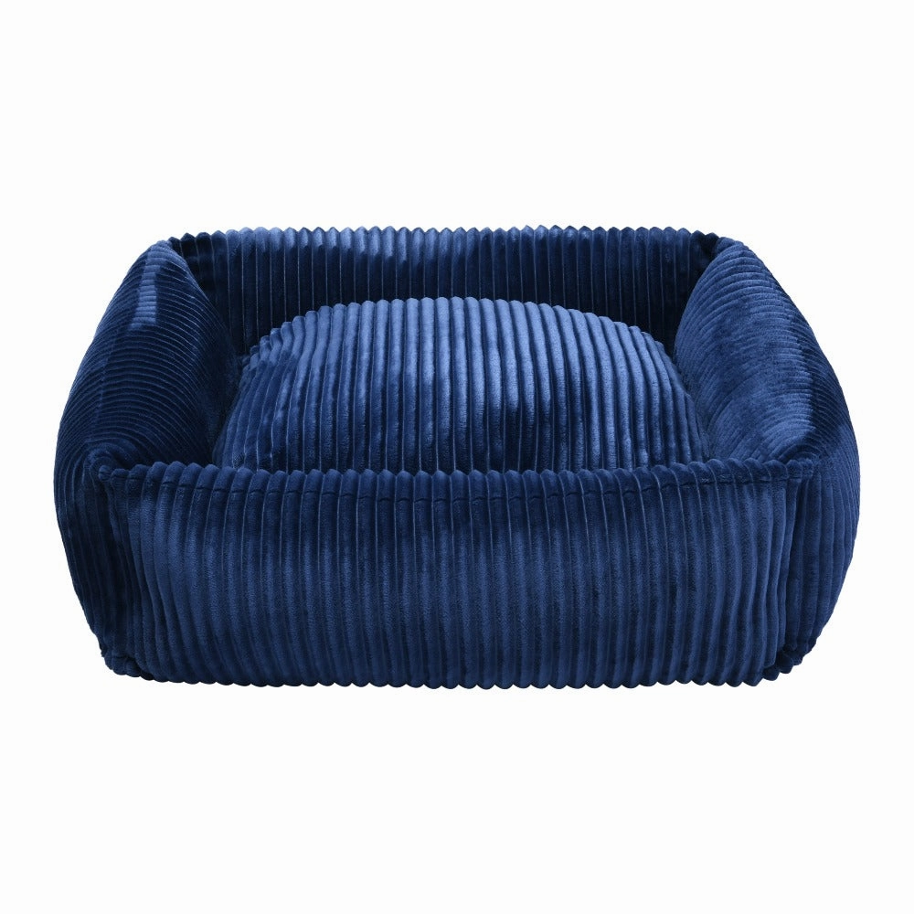 Ascher Plush Corduroy Square Pet Nest Bed - Navy