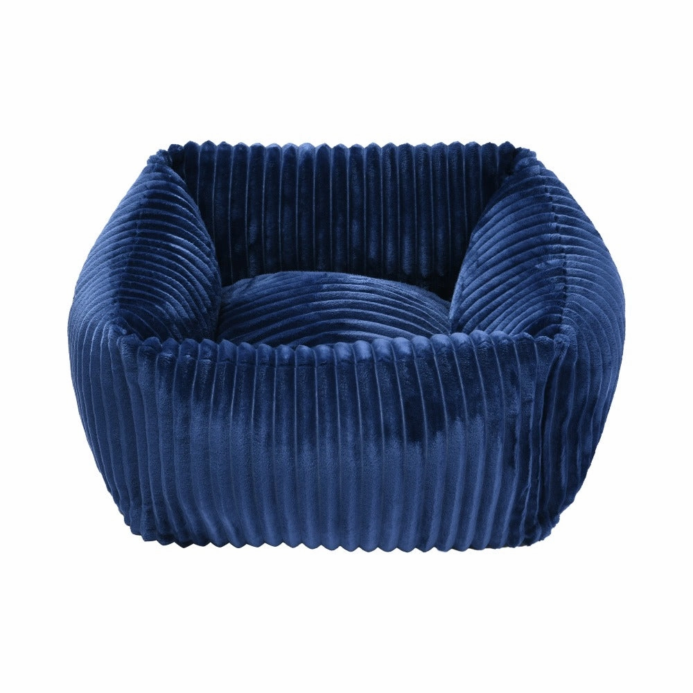 Ascher Plush Corduroy Square Pet Nest Bed - Navy