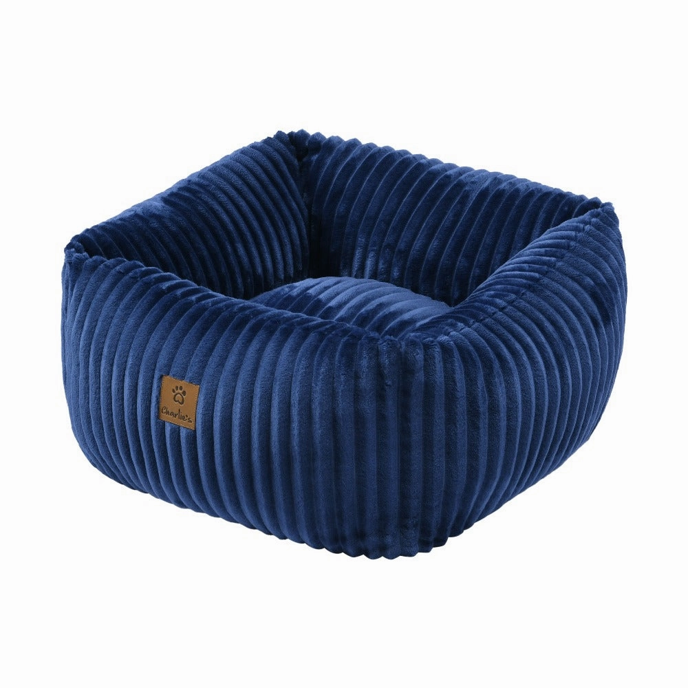 Ascher Plush Corduroy Square Pet Nest Bed - Navy