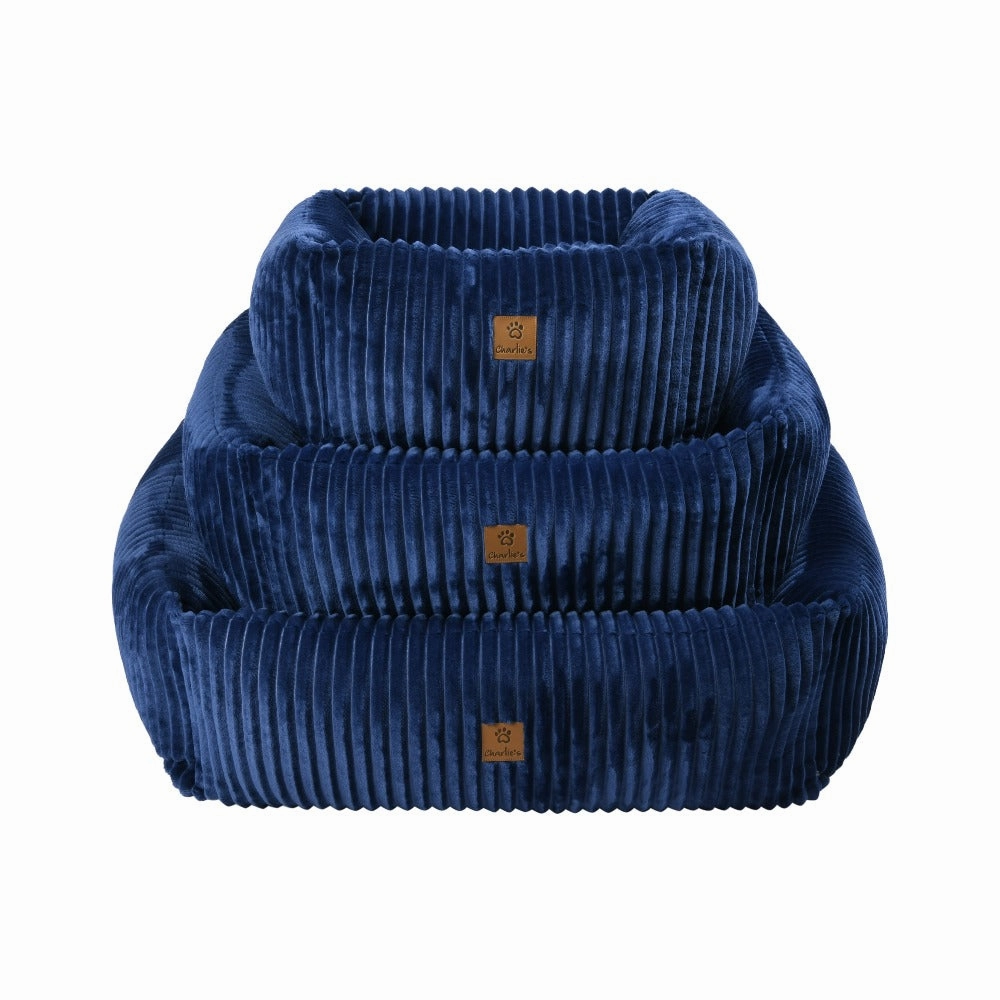 Ascher Plush Corduroy Square Pet Nest Bed - Navy
