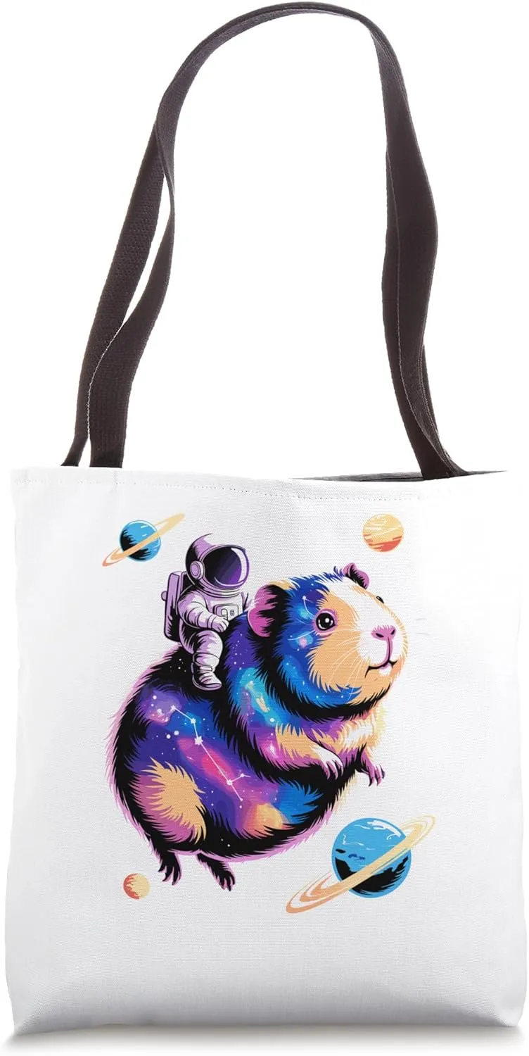 Astronaut Rides Guinea Pig Space Stars Comets Galaxy Planets Tote Bag