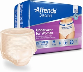 Attends Discreet Disposable Underwear Female Pull On with Tear Away Seams Medium, ADUF20, 20 Ct