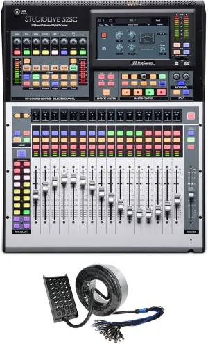 Audiosavings Bundle: (1) Presonus STUDIOLIVE 32SC 32-Channel/22-Bus Digital Mixer Recording Interface Bundle with (1) Rockville SX32100 32 Channel (4 returns) 100 Foot XLR Snake Cable (2 Items)