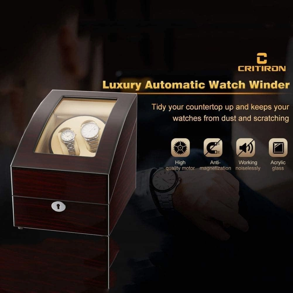 Automatic Watch Winder, with LED Light 5 Rotation Modes Quiet Motor Watches Storage Boxes 9 Styles (D)