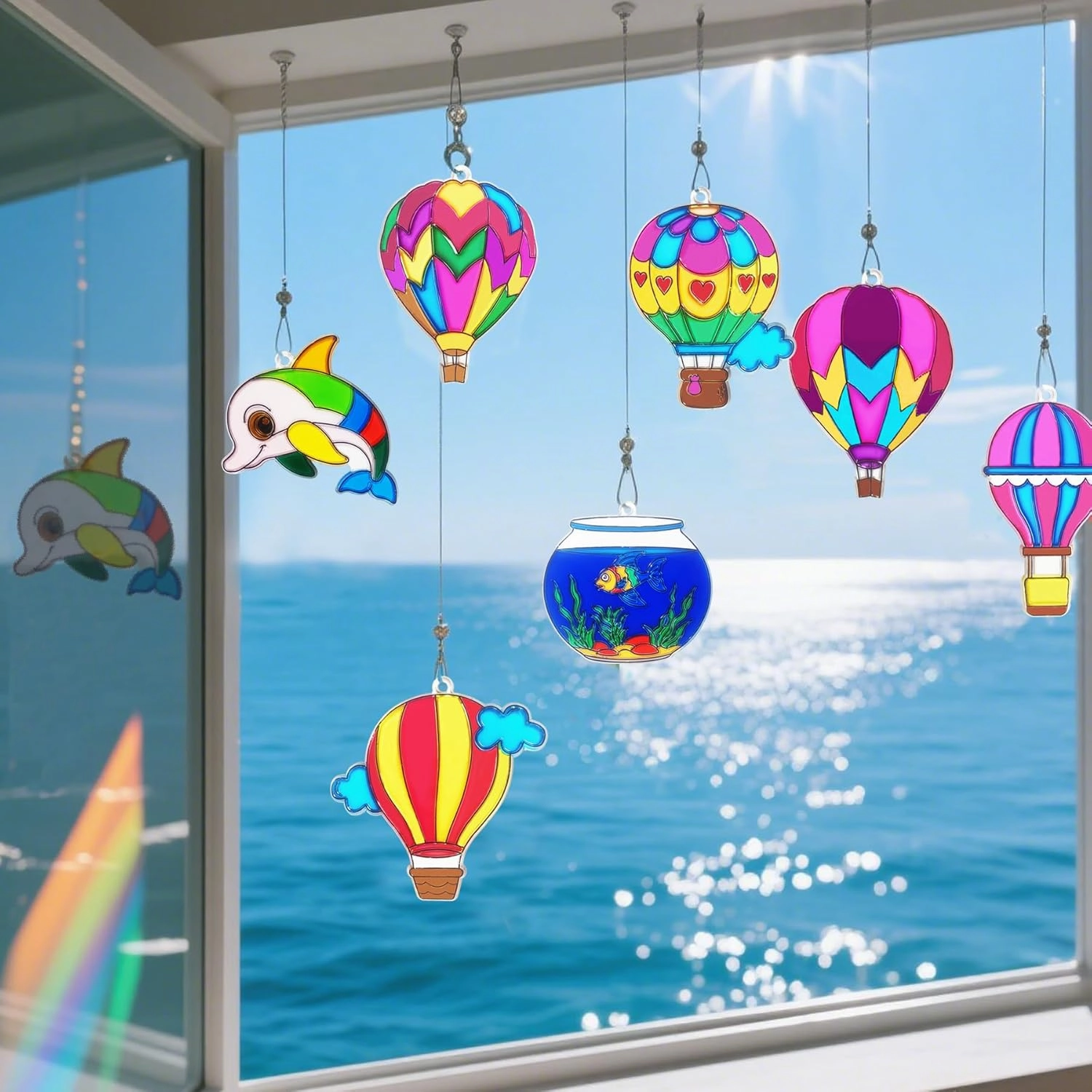 Ayhuhra 30 Sets Hot Air Balloon Suncatcher Craft Kits DIY Window Paint Art Sun Catcher Kits for Home Classroom Party Activities Art Project