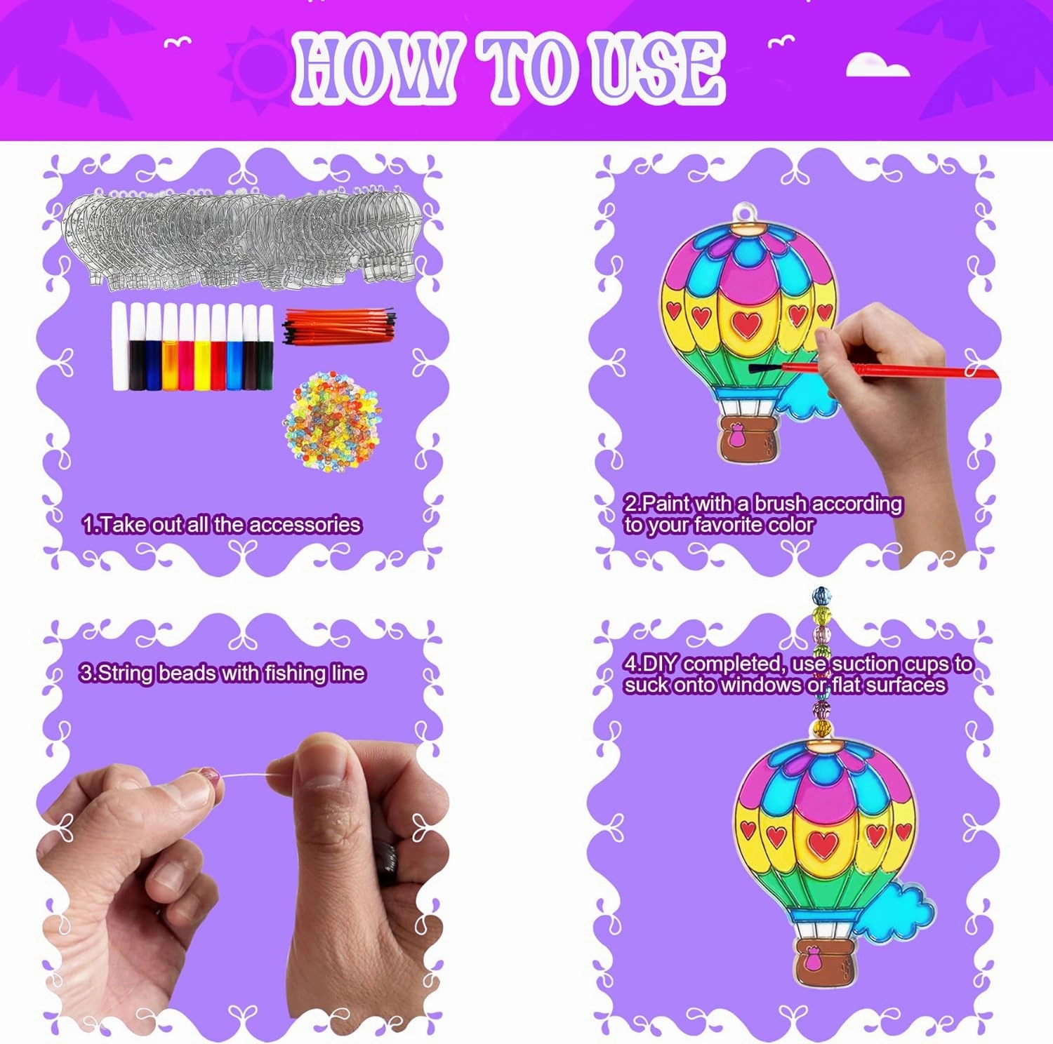 Ayhuhra 30 Sets Hot Air Balloon Suncatcher Craft Kits DIY Window Paint Art Sun Catcher Kits for Home Classroom Party Activities Art Project