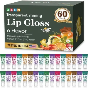 AZEN 60 Pack Lip Gloss Set, Clear Lip Gloss Bulk, Lip Oil for Dry Cracked Lips Moisturizing Hydrating Nourishing with Vitamin E