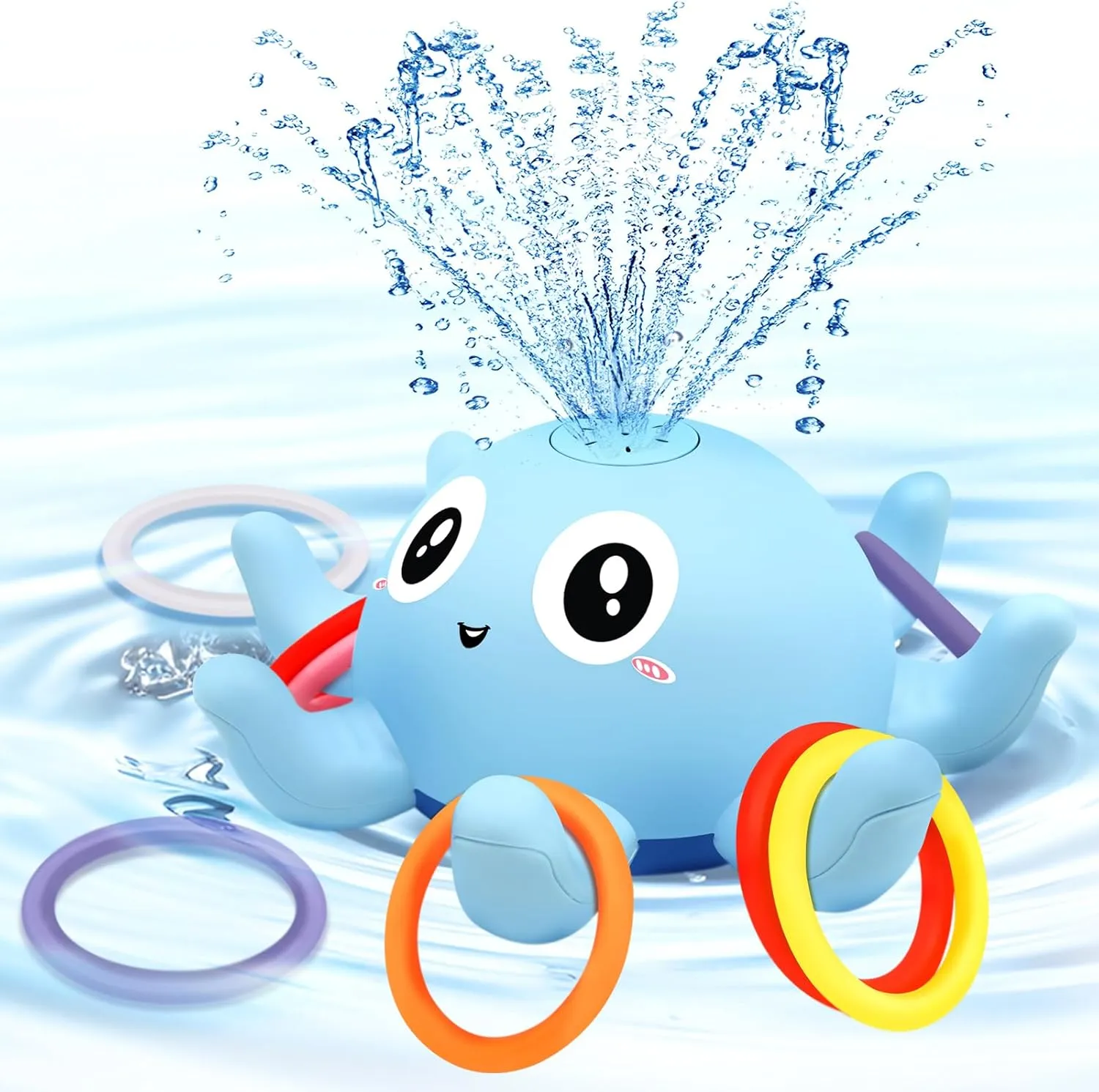 Baby Bath Toy, Light Up Octopus Sprinkler with 8 Sensory Rings, Bathtub Fountain Spray Toy for Kids – Pool Toys for Toddlers 1-3