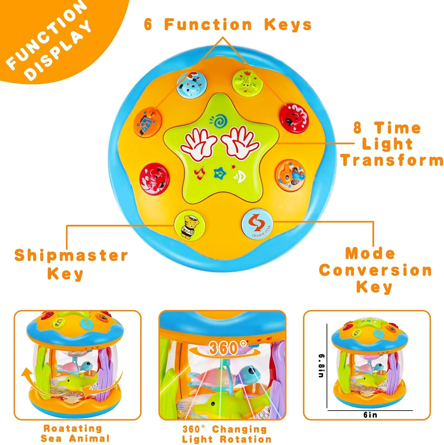 Baby Musical Toys 0-6 6-12 Months Rotating Projector Light Up Infant Tummy Time Toys 0-3-6 Months Sensory Toddler Toy Age 1-2-4 New Birthday Gifts for 1 Year Old Girl Boy Learning &Education Toy