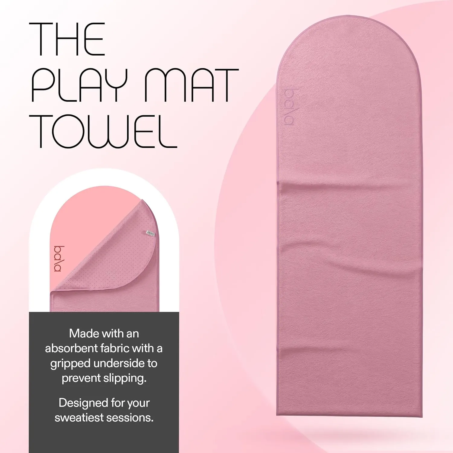 Bala Play Mat Towel, Blush - Non-Slip Absorbent Gym Towels Designed for Sweat, Hot Yoga, Pilates & Core Training Workouts - Fitness & Exercise Gear Essentials for Working Out - Men & Women