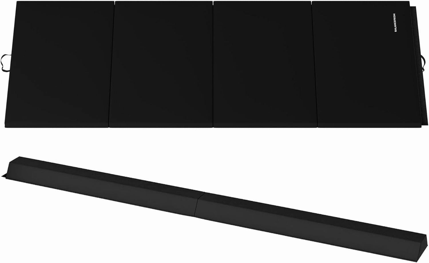 BalanceFrom Fitness 96 x 48 Inch All Purpose Exercise Mat Bundled with 8 Foot Balance Beam Foldable Gymnastic Activity Set, Black