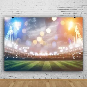 Baocicco 5x4ft Polyester Background for Football Ground Scene Backdrop Shiny Lights Stadium Lights Spotlight Football Match Sports Game Grassland Spotrs Green Lawn Sports Theme Photo Studio Props