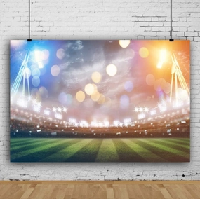 Baocicco 6.5x5ft Polyester Background for Football Ground Scene Backdrop Shiny Lights Stadium Lights Spotlight Football Match Sports Game Grassland Spotrs Green Lawn Sports Theme Photo Studio Props