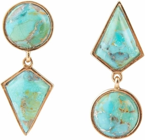 Barse Jewelry Miss-Matched Blue Turquoise Golden Post Earrings