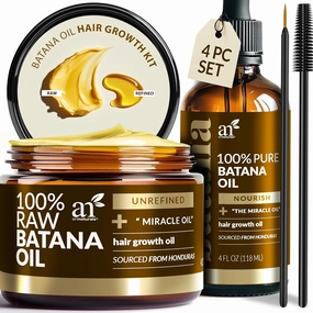 Batana Oil for Hair Growth – 4Pc Set: Raw Batana oil 4oz   4.2oz Paste, Lash Wand & Brow Brush– Organic Dr. Sebi Inspired Products from Honduras –100% Unrefined Miracle for Scalp, Edges & Eyebrows
