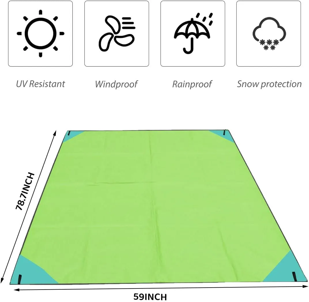Beach Blanket Sandproof 79" x 59" Large Beach Mat Outdoor Picnic Blanket Compact Lightweight Waterproof Quick Drying Oxford Picnic Mat for Adults Travel Camping Hiking Music Festivals (Green)