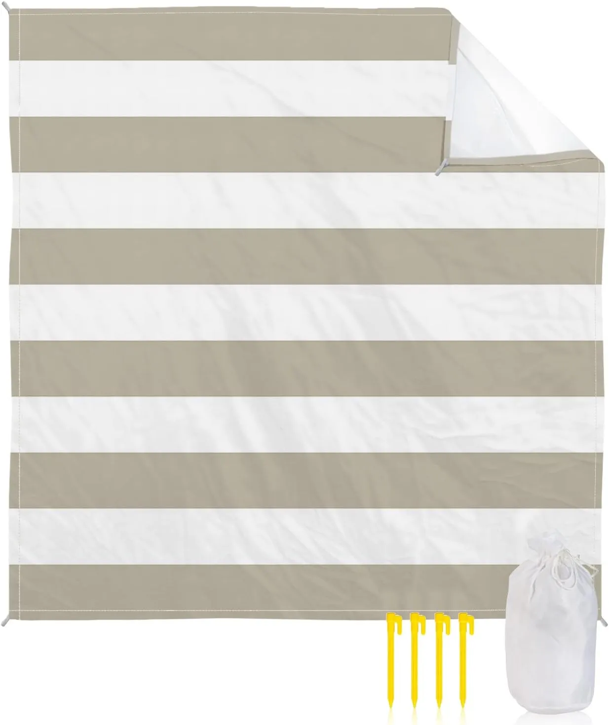 Beach Blanket Sandproof, Beige and White Stripe Waterproof Beach Mat Lightweight Quick Drying Picnic Blanket Beach Essentials for Travel Camping Hiking 118x108in
